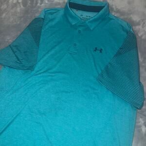 Under Armour Playoff Polo Shirt Teal Striped Sleeves Golf XL
